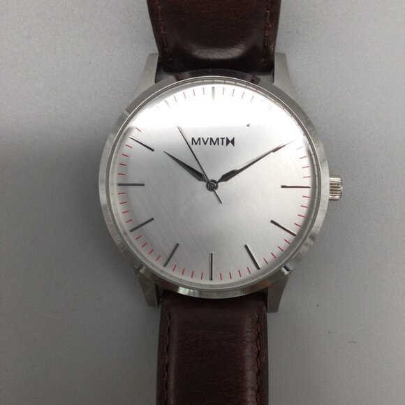 MVMT Watch Men 40mm Silver Tone Brown Leather Band New Battery - Picture 8 of 16